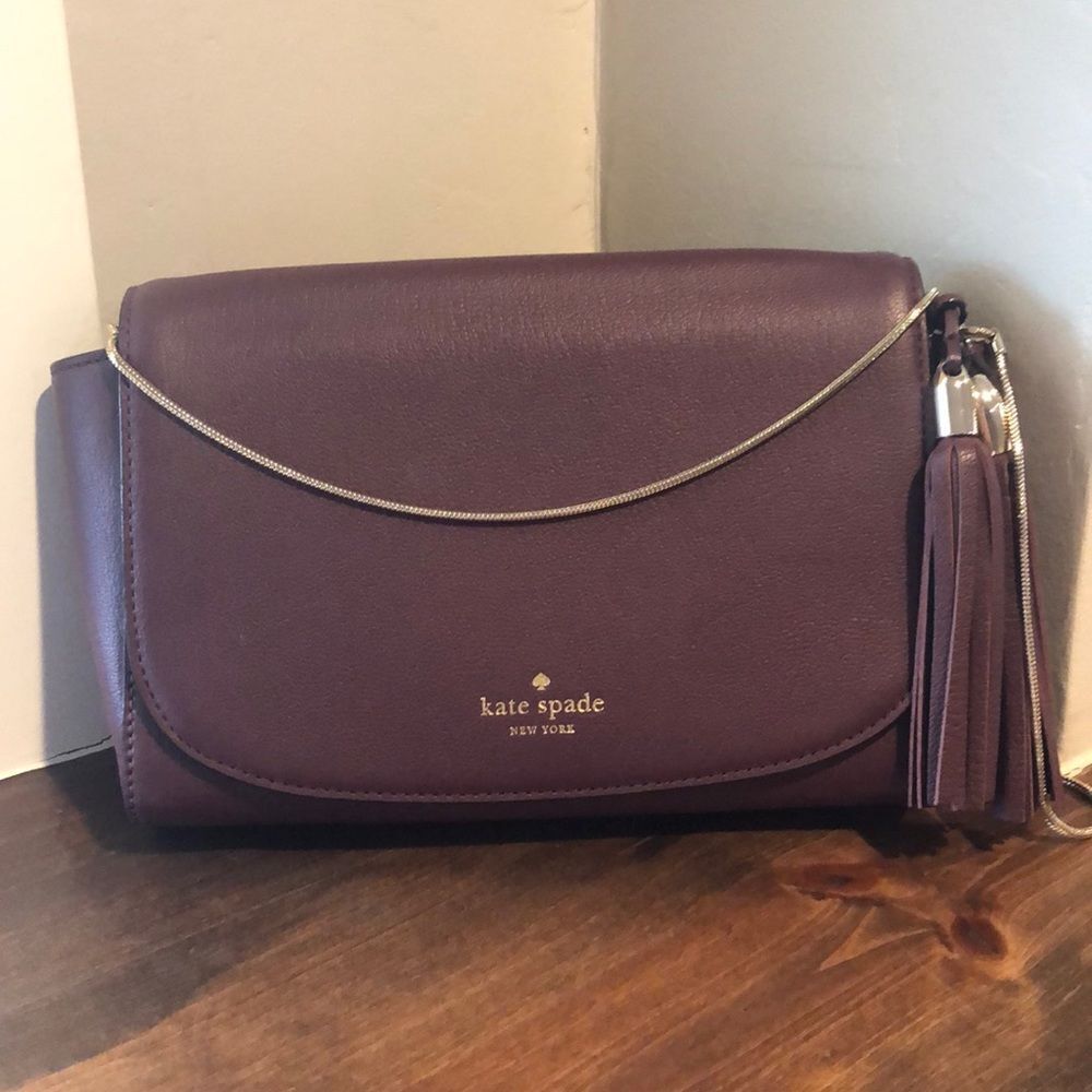 Kate Spade plum mulberry tassel shoulder bag purse - Picture 2 of 8